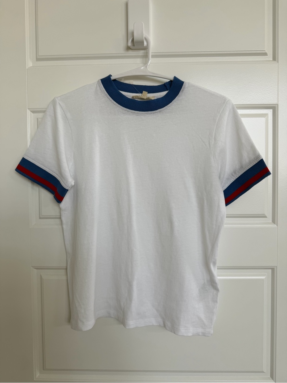 Madewell White Short-Sleeve Ringer Tee with Blue and Red Trim